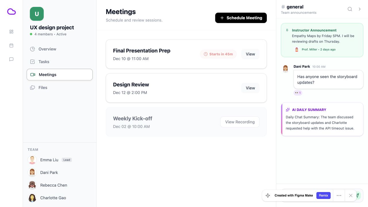 CloudSync meetings interface