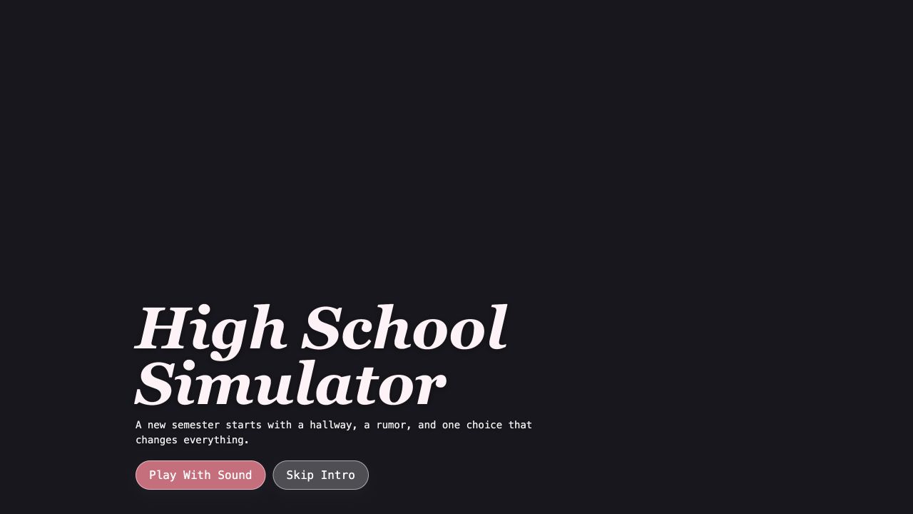 High School Simulator opening screen