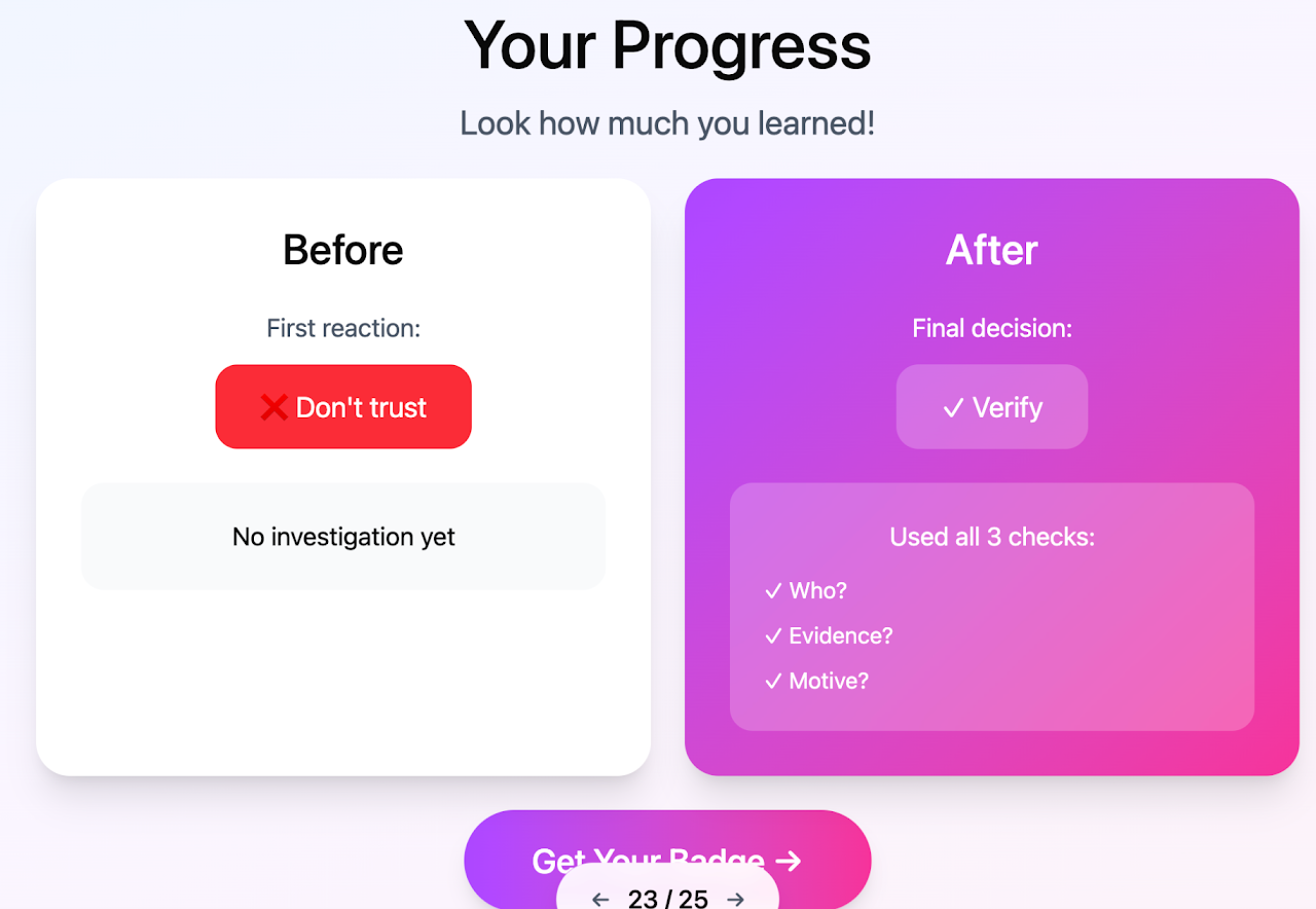 Info Judgment before and after progress screen