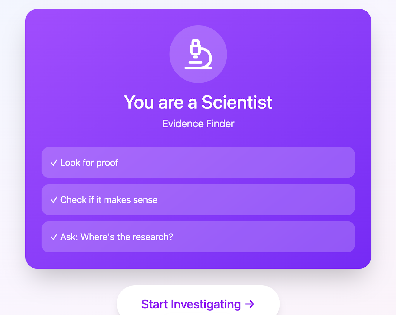 Info Judgment role selection prototype