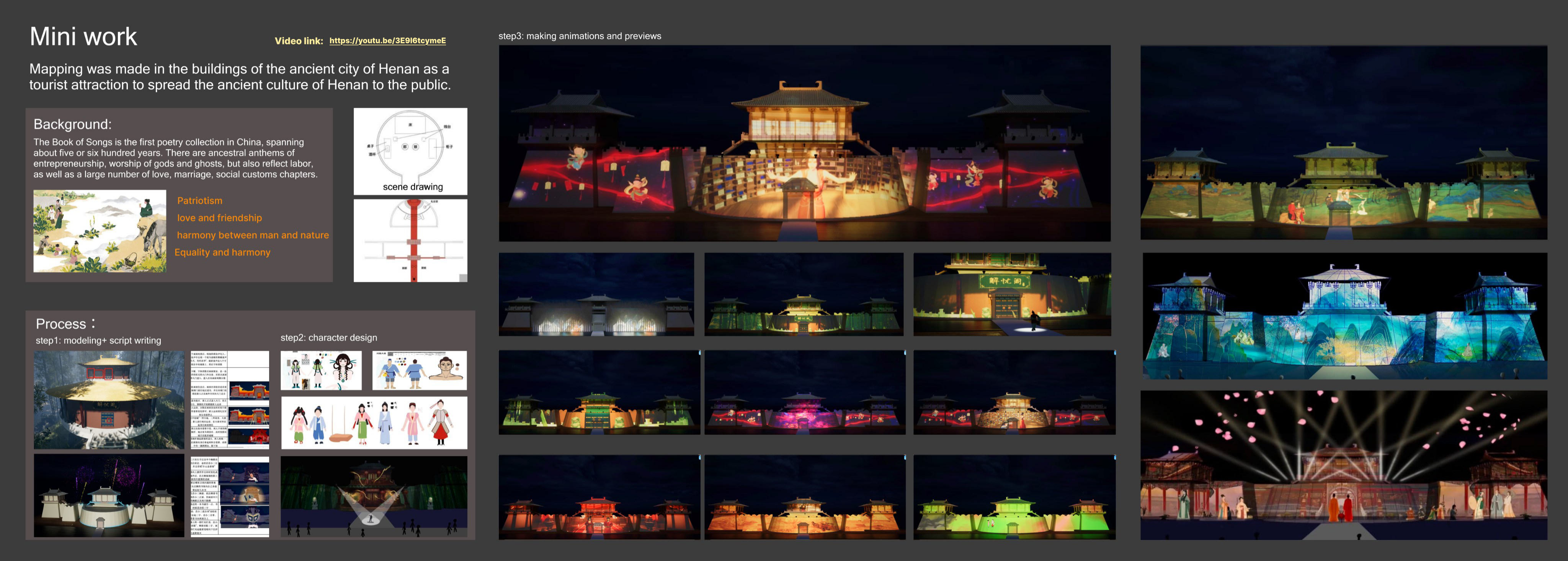 Projection mapping concepts and night-time architectural projections for an ancient city in Henan